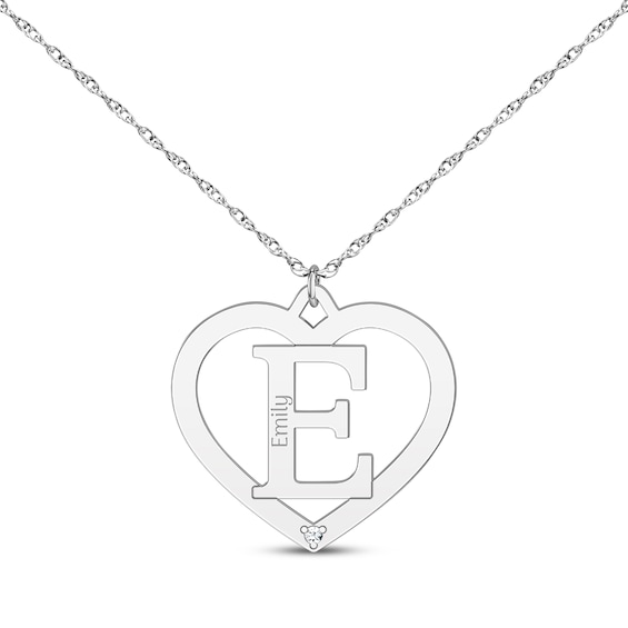 Diamond Accent Heart Frame Initial Necklace 14K White Gold 18"