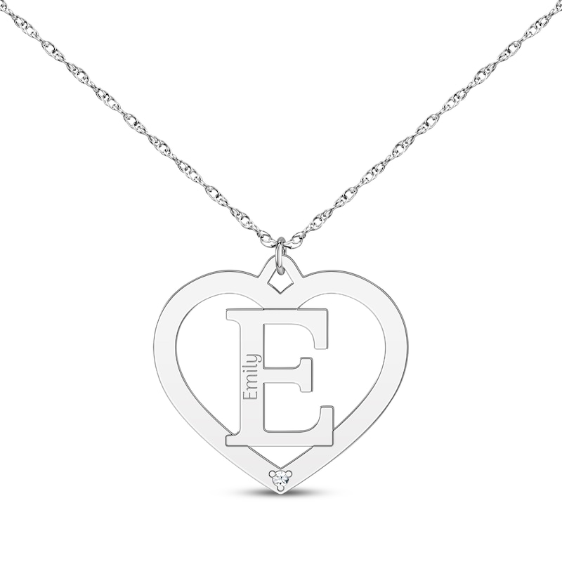 Diamond Accent Heart Frame Initial Necklace 14K White Gold 18