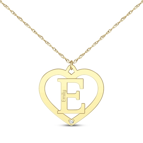 Diamond Accent Heart Frame Initial Necklace 14K Yellow Gold 18”