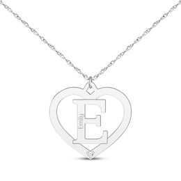 Diamond Accent Heart Frame Initial Necklace Sterling Silver 18”