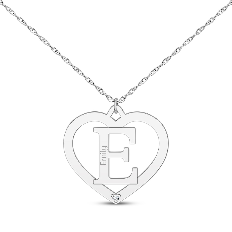 Main Image 1 of Diamond Accent Heart Frame Initial Necklace Sterling Silver 18”
