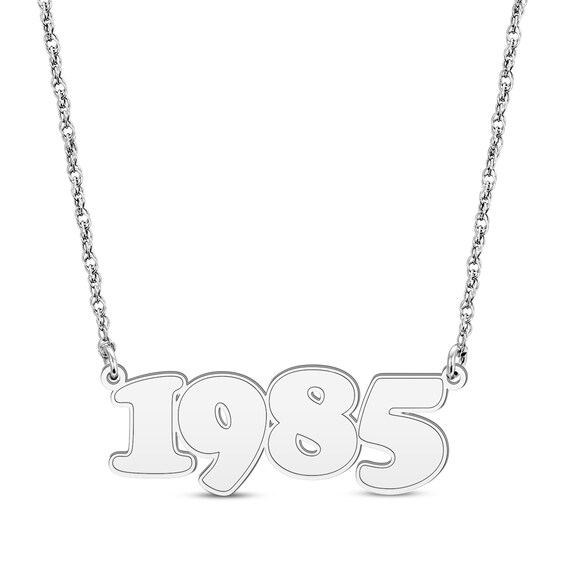 Retro Bubble Number Necklace 14K White Gold 18"