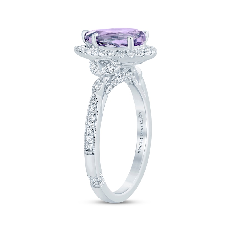 Monique Lhuillier Bliss Pear-Shaped Light Amethyst & Diamond Halo Engagement Ring 3/8 ct tw 14K White Gold