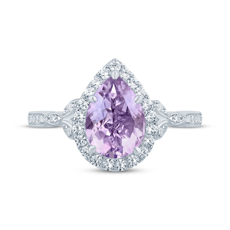 Monique Lhuillier Bliss Pear-Shaped Light Amethyst & Diamond Halo Engagement Ring 3/8 ct tw 14K White Gold