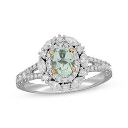 Neil Lane Oval-Cut Green Quartz Engagement Ring 3/4 ct tw Diamond 14K White Gold
