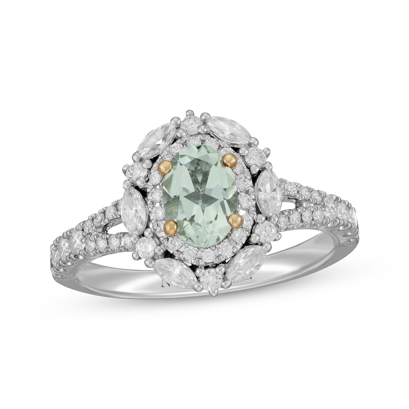 Main Image 1 of Neil Lane Oval-Cut Green Quartz Engagement Ring 3/4 ct tw Diamond 14K White Gold