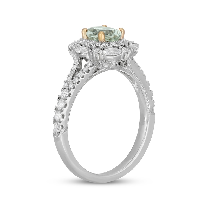 Neil Lane Oval-Cut Green Quartz Engagement Ring 3/4 ct tw Diamond 14K White Gold