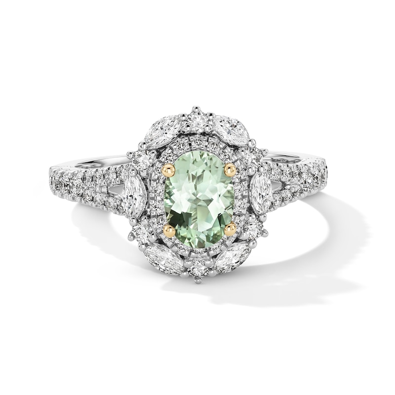 Main Image 3 of Neil Lane Oval-Cut Green Quartz Engagement Ring 3/4 ct tw Diamond 14K White Gold