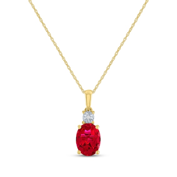 Oval-Cut Lab-Created Ruby & Diamond Necklace 10K Yellow Gold 18"