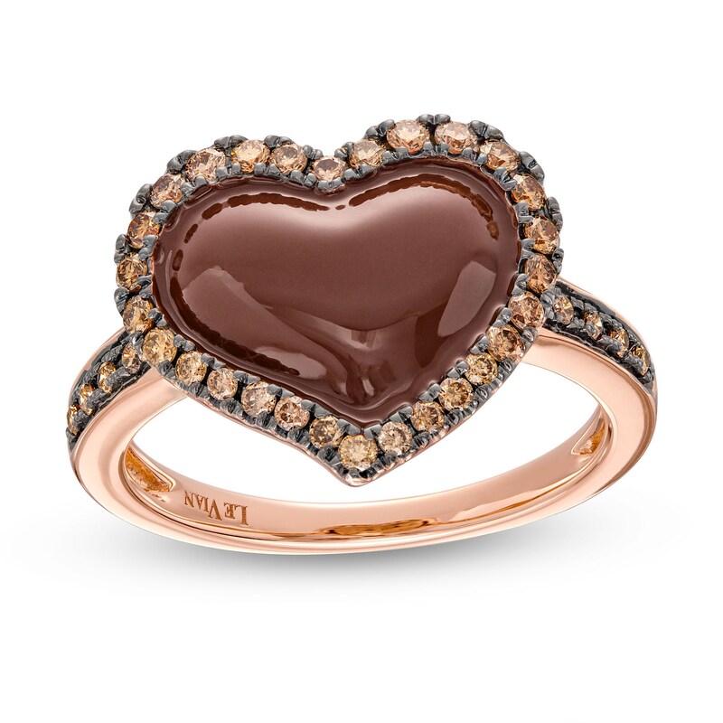 Godiva x Le Vian Enamel Heart Ring 3/8 ct tw Diamonds 14K Strawberry Gold