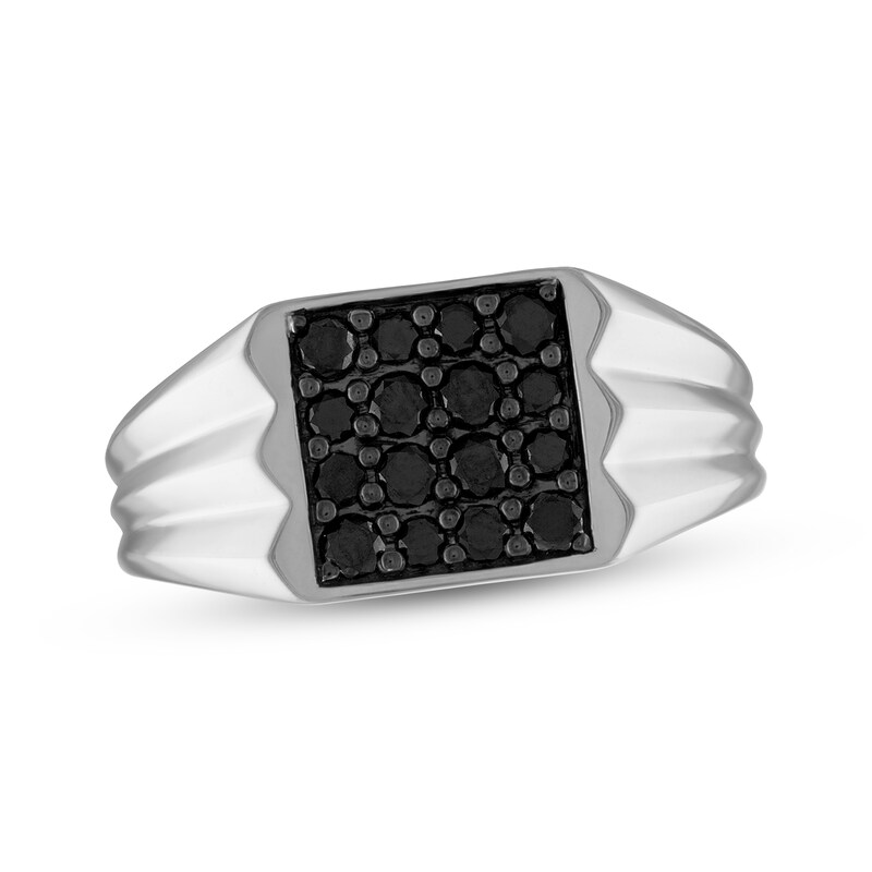 Main Image 1 of Men's Black Diamond Square Ring 3/4 ct tw 10K White Gold