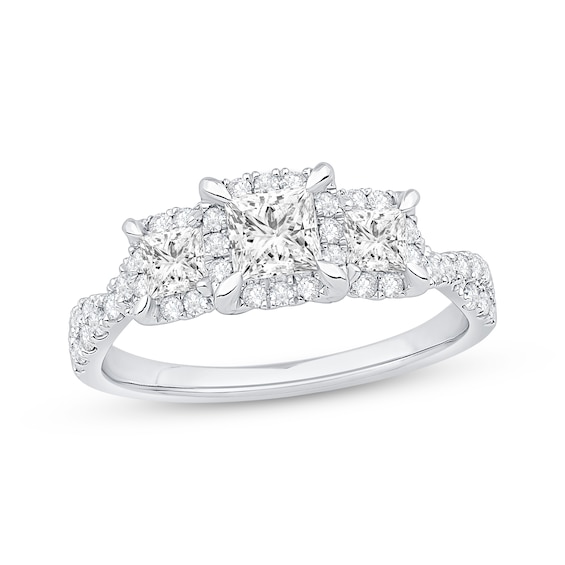 Princess-Cut Diamond Three-Stone Engagement Ring 1-1/8 ct tw 14K White Gold