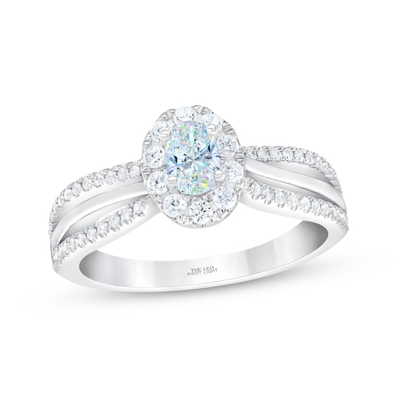 THE LEO First Light Diamond Oval-Cut Halo Engagement Ring 3/4 ct tw 14K White Gold