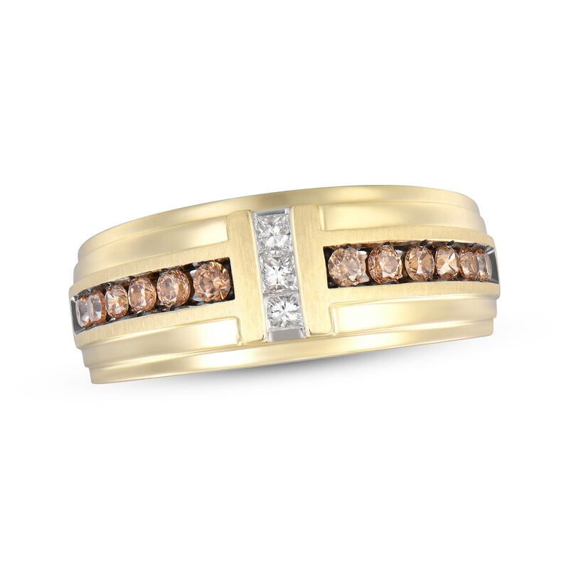 Men’s Round-Cut Brown & Square-Cut White Diamond Wedding Band 5/8 ct tw 10K Yellow Gold