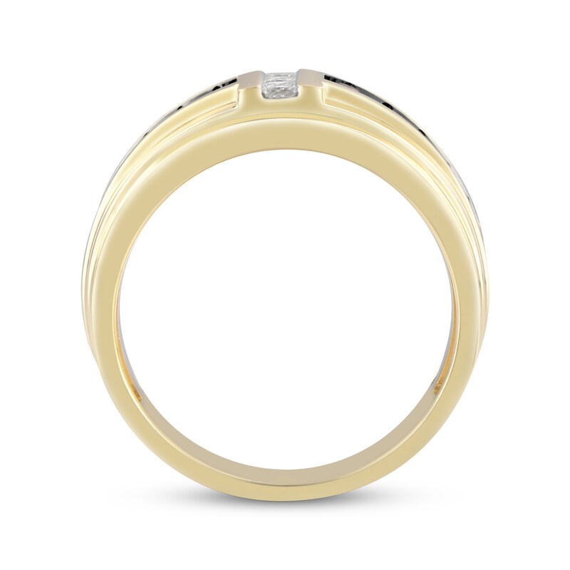 Men’s Round-Cut Brown & Square-Cut White Diamond Wedding Band 5/8 ct tw 10K Yellow Gold