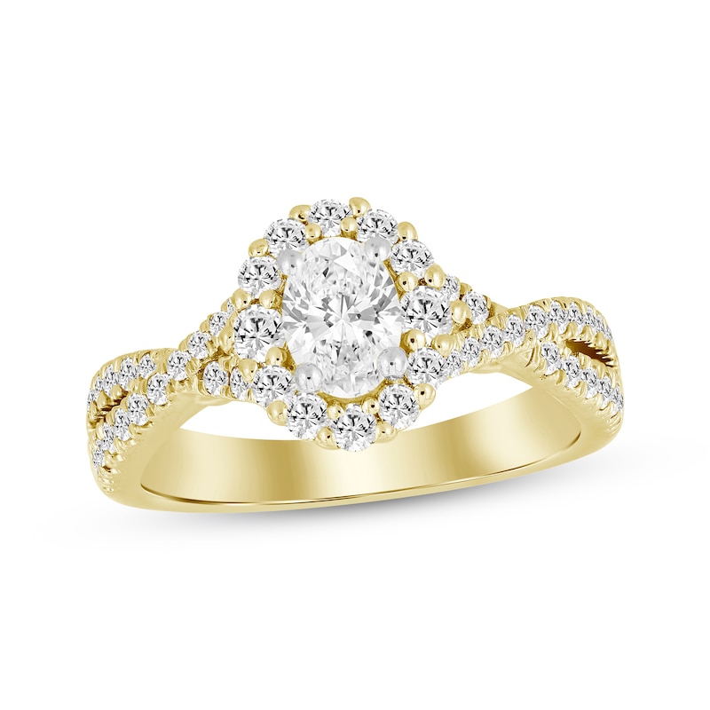 Linked Always Oval-Cut Diamond Halo Engagement Ring 1-1/4 ct tw 14K Yellow Gold