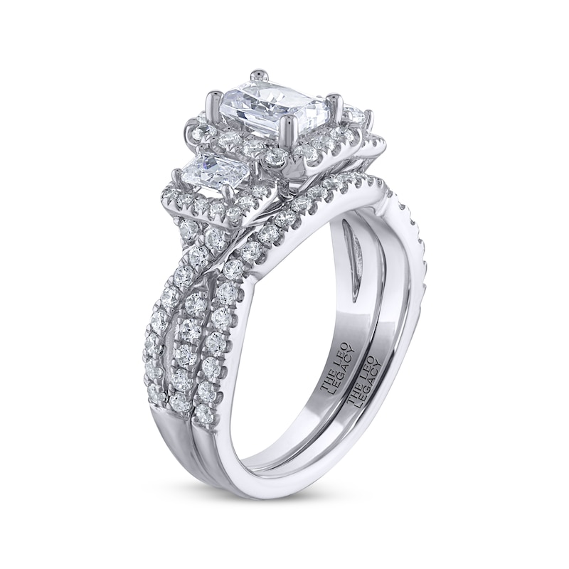 THE LEO Legacy Lab-Created Diamond Emerald-Cut Three-Stone Bridal Set 2-1/8 ct tw 14K White Gold