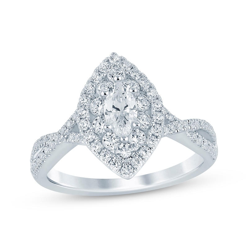 Main Image 1 of Now + Forever Marquise-Cut Diamond Double-Halo Twist Engagement Ring 1 ct tw 14K White Gold