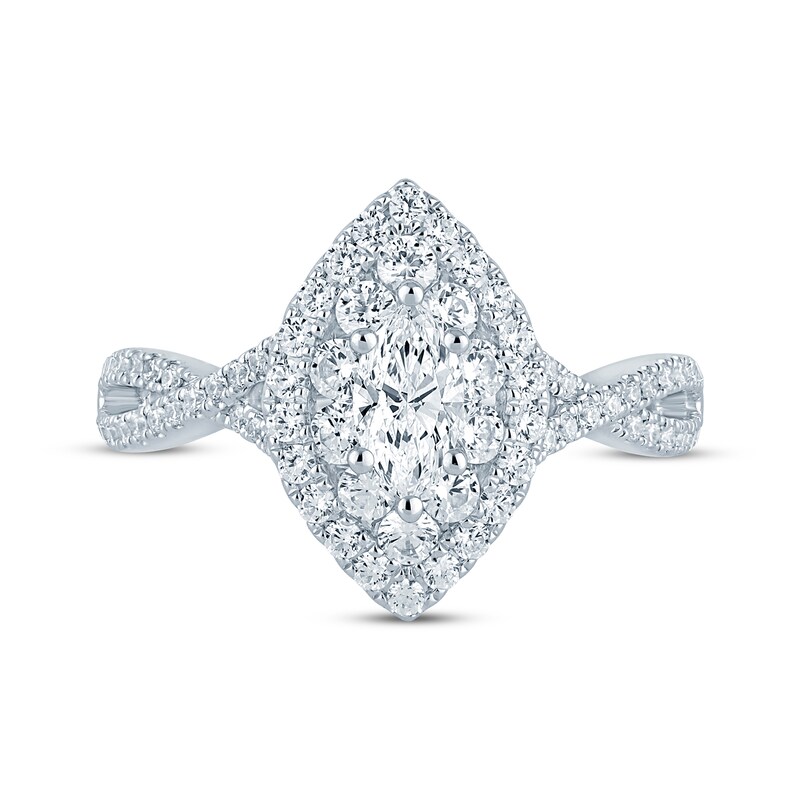 Main Image 3 of Now + Forever Marquise-Cut Diamond Double-Halo Twist Engagement Ring 1 ct tw 14K White Gold