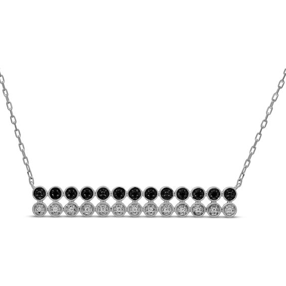 Black & White Diamond Bar Necklace 1/10 ct tw Sterling Silver 18"