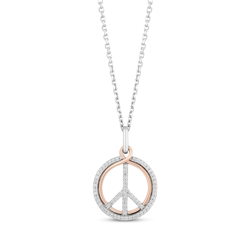 Hallmark Diamonds Peace Sign Necklace 1/6 ct tw Sterling Silver & 10K Rose Gold 18"