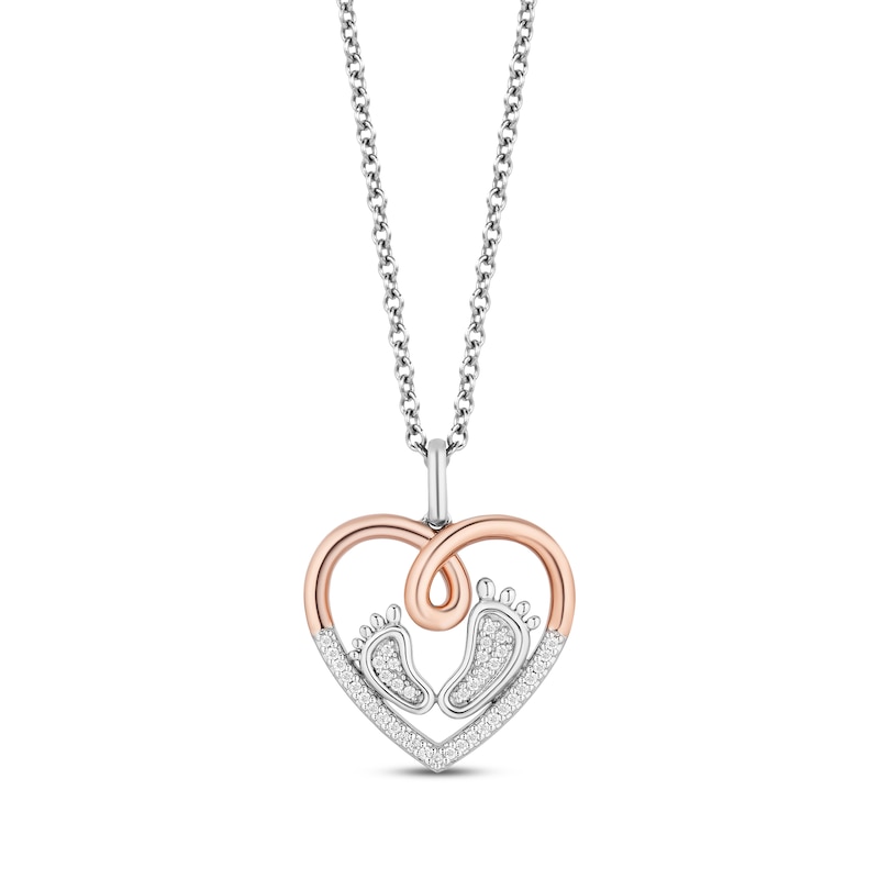 Hallmark Diamonds Footprint Heart Necklace 1/10 ct tw Sterling Silver & 10K Rose Gold 18"