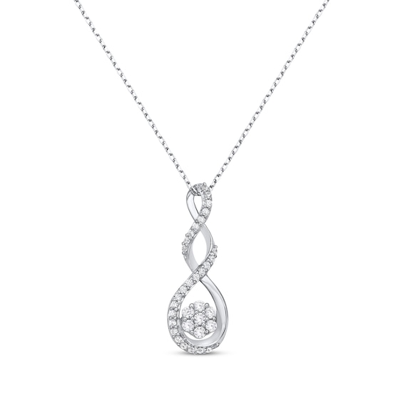Diamond Seven-Stone Flower Twist Drop Necklace 1/4 ct tw 10K White Gold 18"