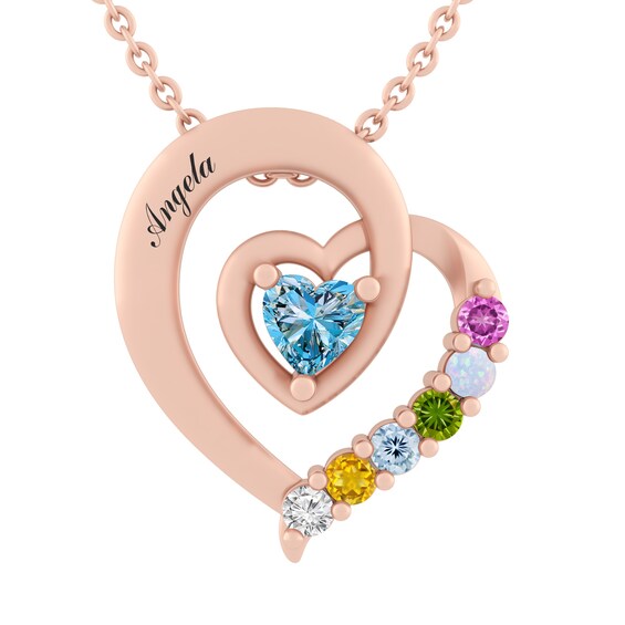 Birthstone Family & Mother's Heart Necklace (2-7 Stones and 1 Line)