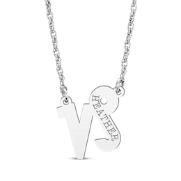 Engravable "Capricorn" Zodiac Sign Necklace 14K White Gold 18"