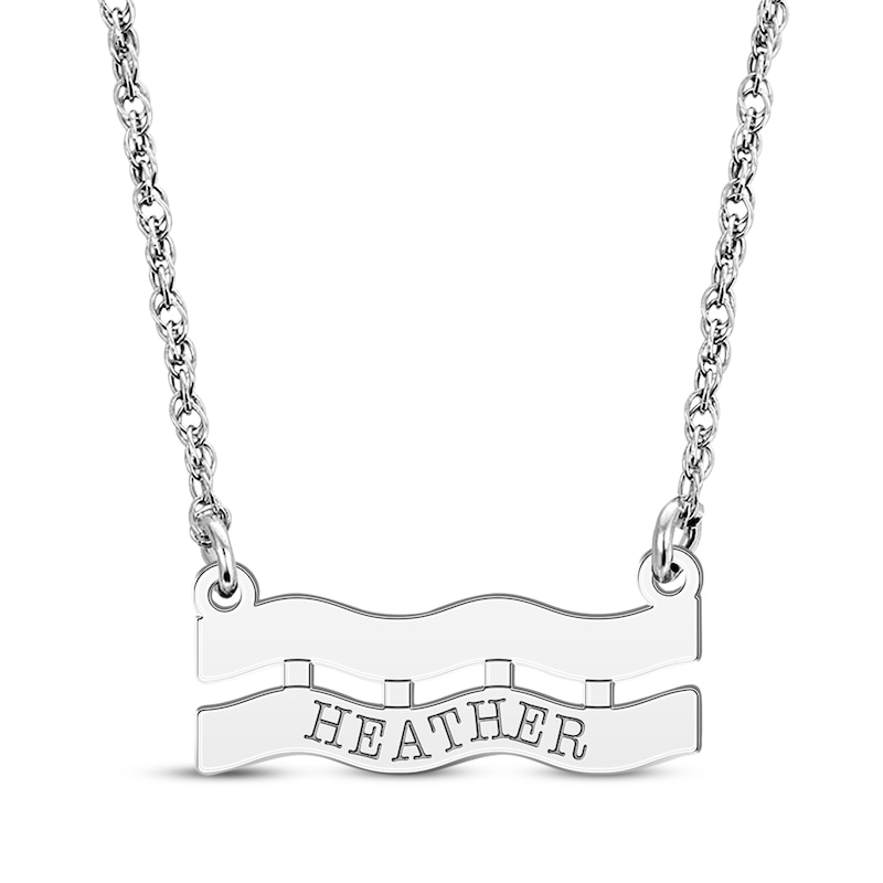 Main Image 1 of Engravable &quot;Aquarius&quot; Zodiac Sign Necklace 14K White Gold 18&quot;