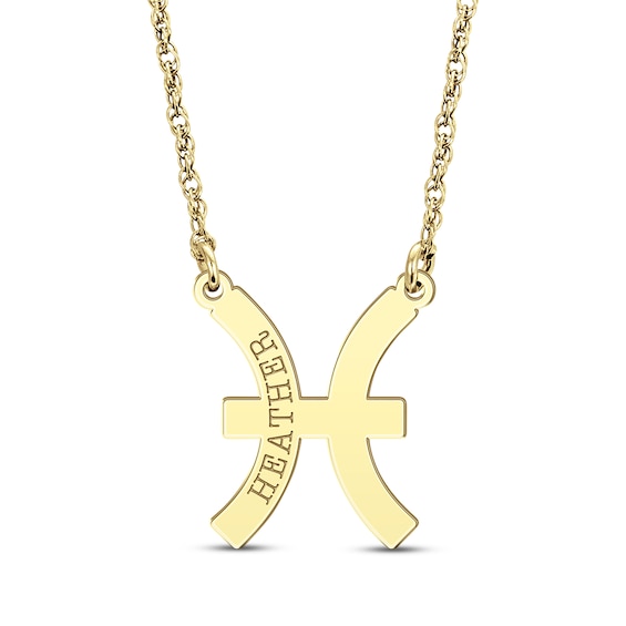 Engravable "Pisces" Zodiac Sign Necklace 10K Yellow Gold 18"
