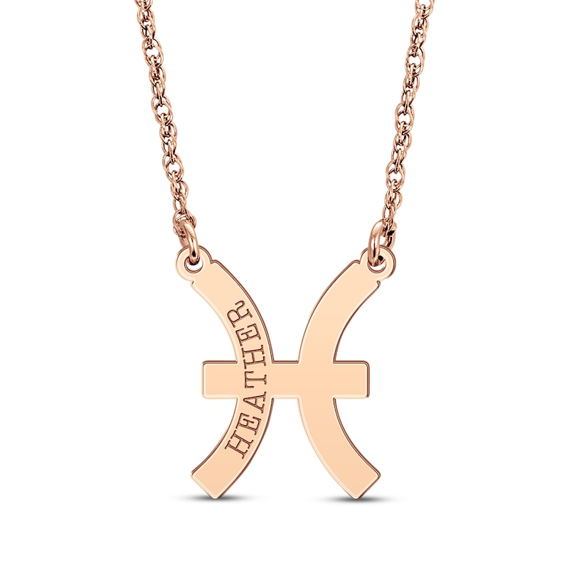 Main Image 1 of Engravable &quot;Pisces&quot; Zodiac Sign Necklace 14K Rose Gold 18&quot;