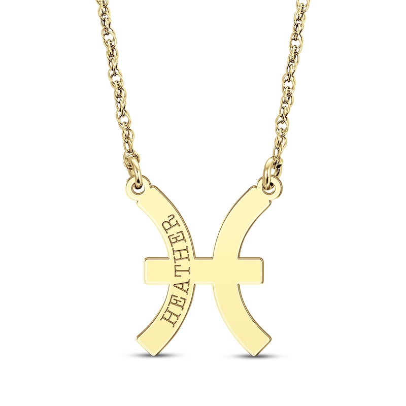 Main Image 1 of Engravable &quot;Pisces&quot; Zodiac Sign Necklace 14K Yellow Gold 18&quot;