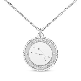"Taurus" Scalloped Name & Date Constellation Necklace 10K White Gold 18"
