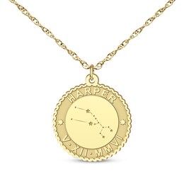 &quot;Taurus&quot; Scalloped Name & Date Constellation Necklace 10K Yellow Gold 18&quot;