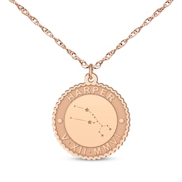 "Taurus" Scalloped Name & Date Constellation Necklace 14K Rose Gold 18"