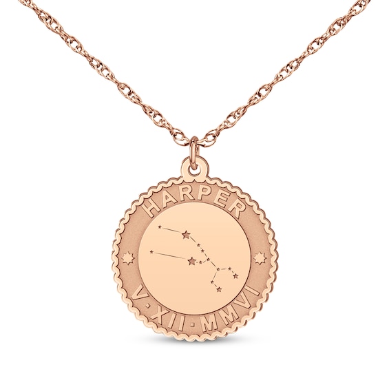 "Taurus" Scalloped Name & Date Constellation Necklace 14K Rose Gold 18"