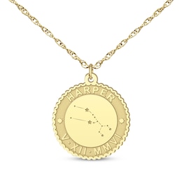 "Taurus" Scalloped Name & Date Constellation Necklace 14K Yellow Gold 18"
