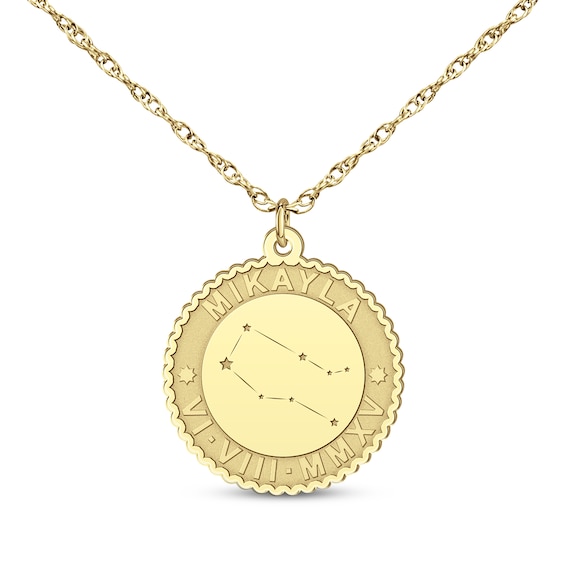 "Gemini" Scalloped Name & Date Constellation Necklace 14K Yellow Gold 18"