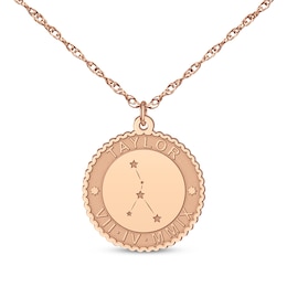 "Cancer" Scalloped Name & Date Constellation Necklace 14K Rose Gold 18"