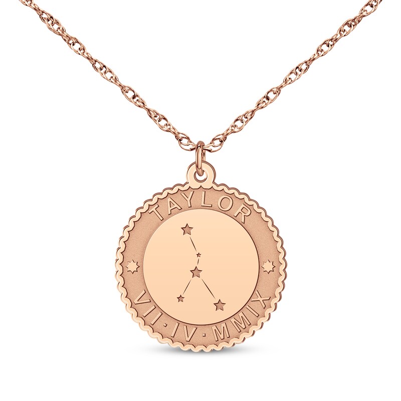 Main Image 1 of &quot;Cancer&quot; Scalloped Name & Date Constellation Necklace 14K Rose Gold 18&quot;