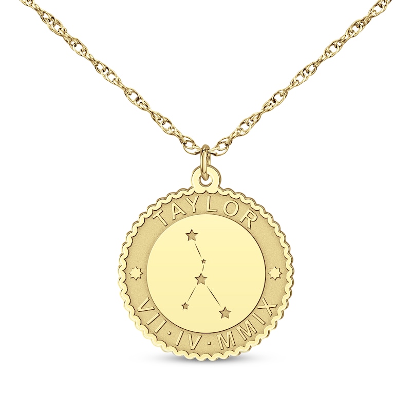 Main Image 1 of &quot;Cancer&quot; Scalloped Name & Date Constellation Necklace 14K Yellow Gold 18&quot;