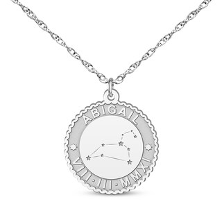 "Leo" Scalloped Name & Date Constellation Necklace 10K White Gold 18"