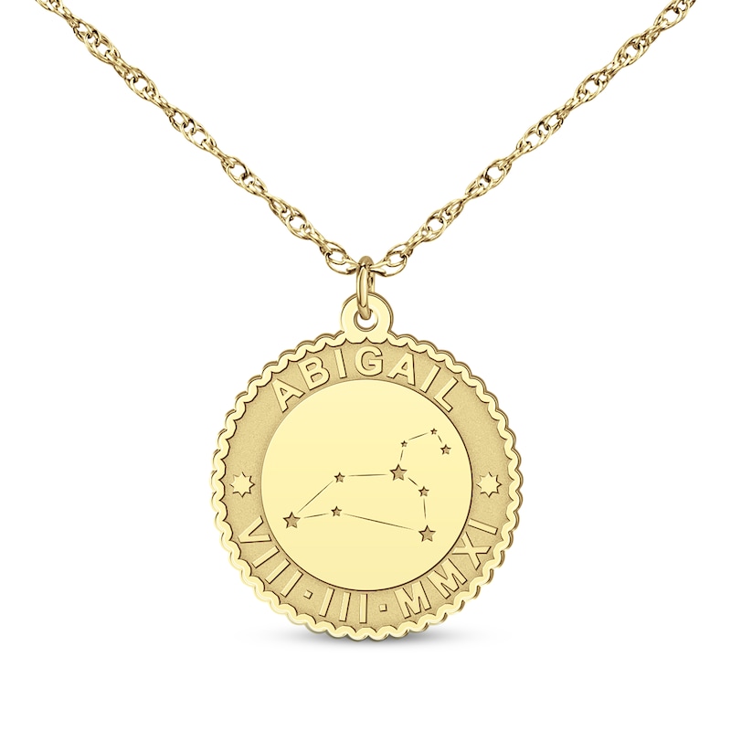 Main Image 1 of &quot;Leo&quot; Scalloped Name & Date Constellation Necklace 10K Yellow Gold 18&quot;
