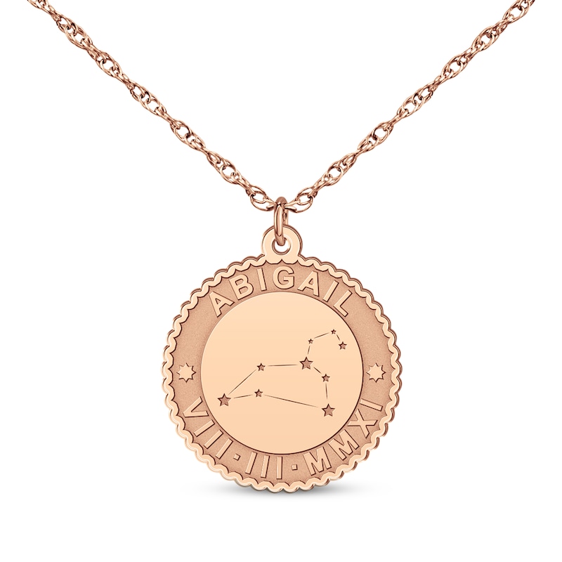Main Image 1 of &quot;Leo&quot; Scalloped Name & Date Constellation Necklace 14K Rose Gold 18&quot;
