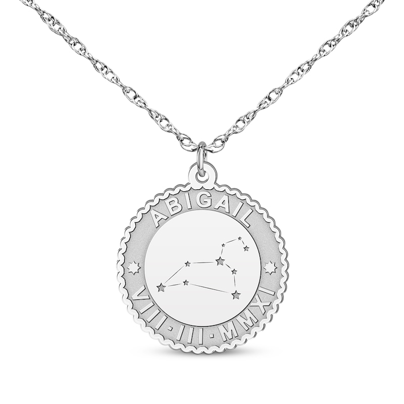Main Image 1 of "Leo" Scalloped Name & Date Constellation Necklace 14K White Gold 18"
