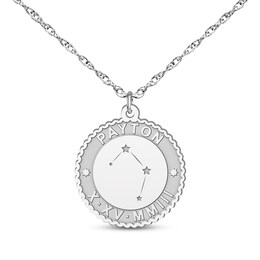 "Libra" Scalloped Name & Date Constellation Necklace 10K White Gold 18"