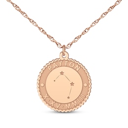 "Libra" Scalloped Name & Date Constellation Necklace 14K Rose Gold 18"