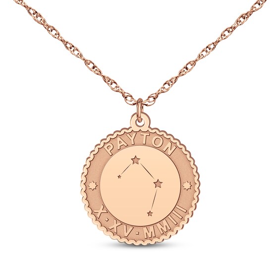 "Libra" Scalloped Name & Date Constellation Necklace 14K Rose Gold 18"
