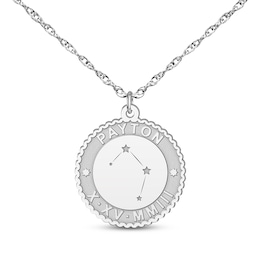"Libra" Scalloped Name & Date Constellation Necklace 14K White Gold 18"
